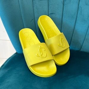 Jimmy Choo Yellow Logo Slide Sandals